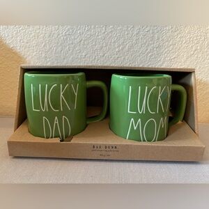 Rae Dunn 2 piece set! Green Lucky Dad & Lucky Mom
